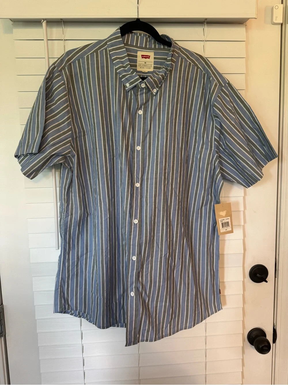 Levi's Men's Blue and White Vertical Stripe Button-Down Shirt